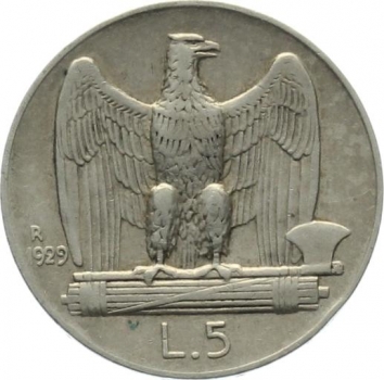 Italien 5 Lire 1929 - Vittorio Emanuele III. 1900-1946